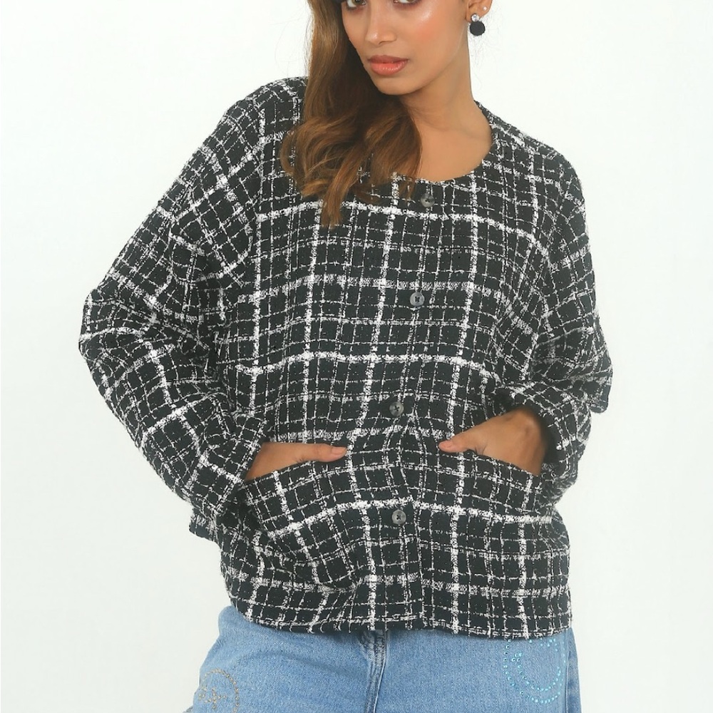 Black and White Asymmetrical Dolman Sleeve Sweater Dress